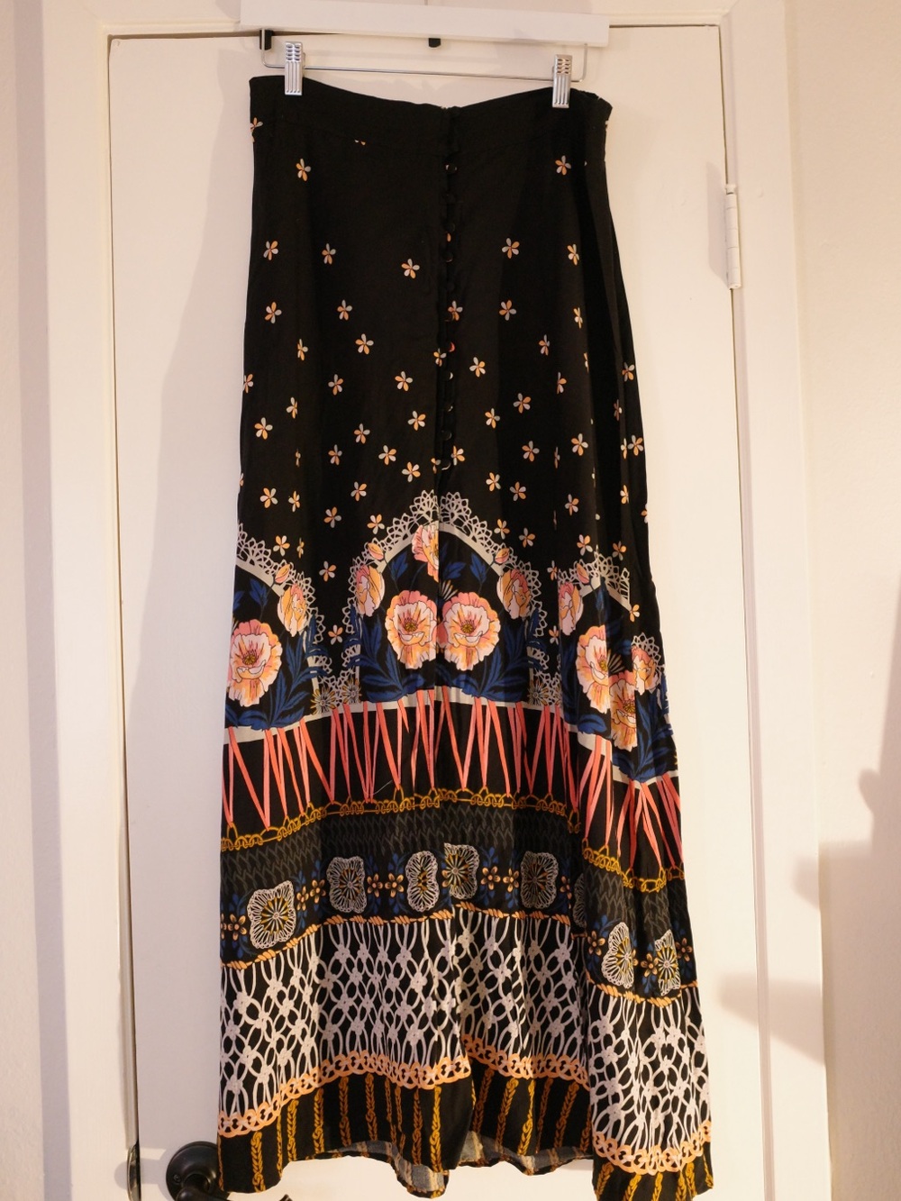 Express Black Maxi Skirt with Pink & Blue Floral Border